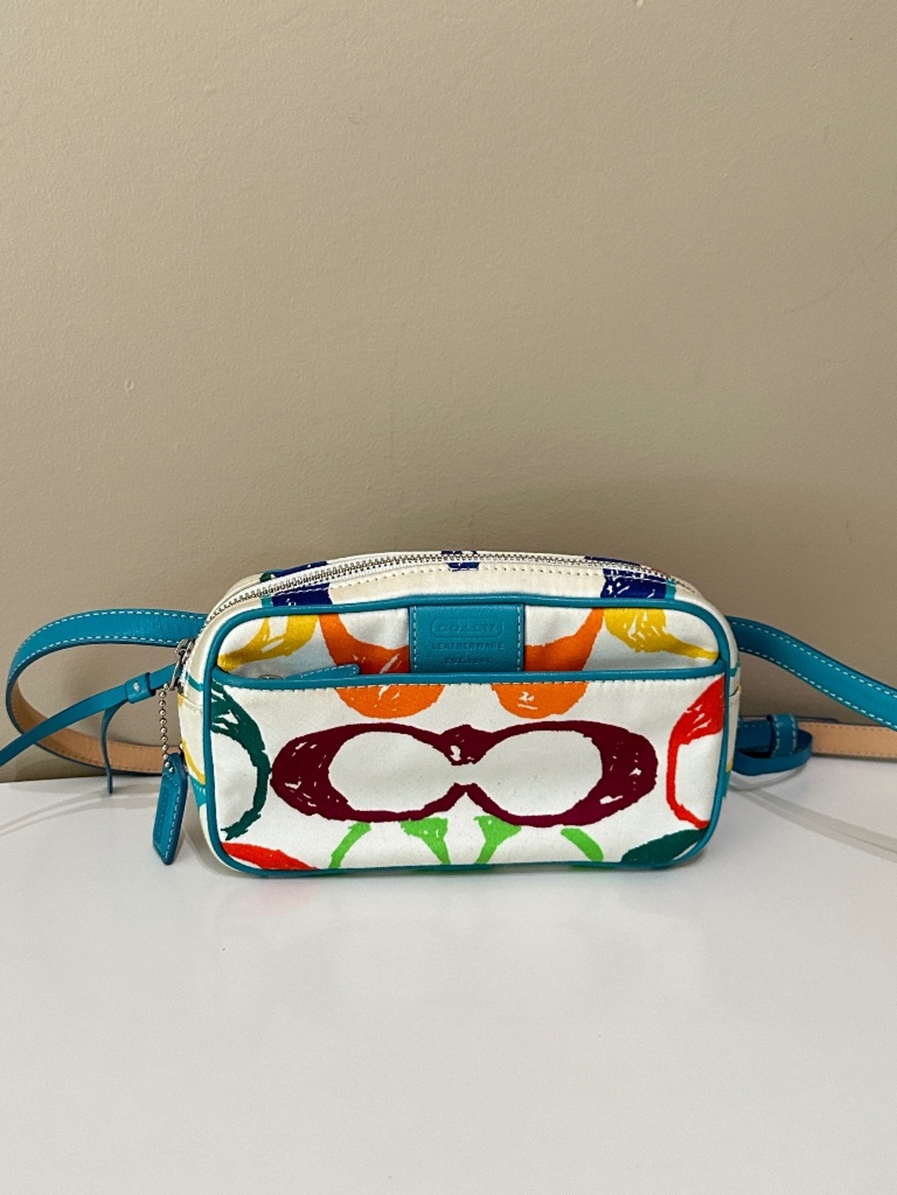 Rare Vintage Coach Hamptons Multicolor Scribble Signature Belt Bag Pouch Y2K